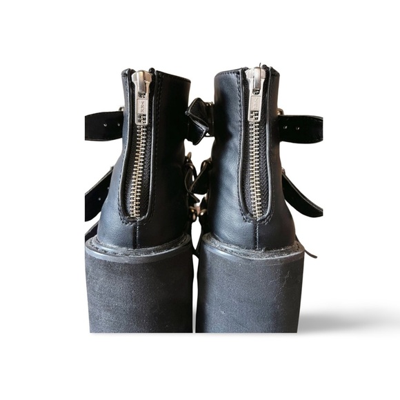 Demonia Black Platform Ankle Boots with Buckles - Picture 5 of 8